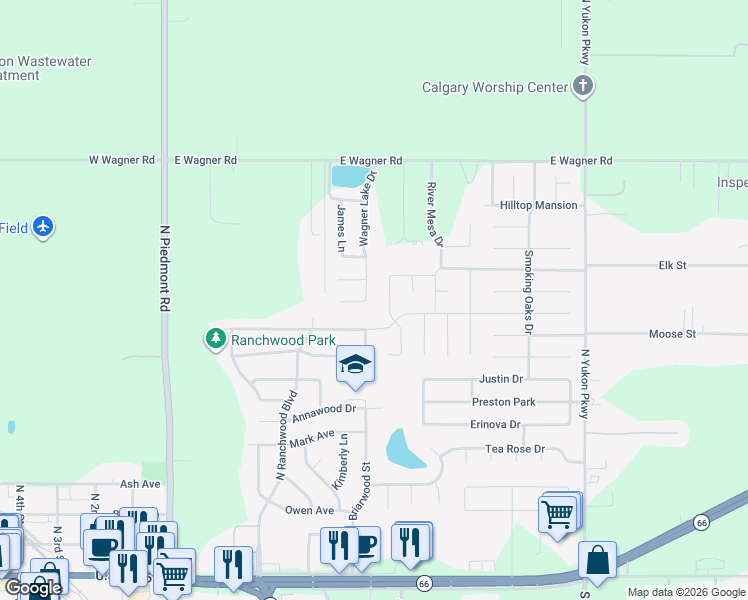 map of restaurants, bars, coffee shops, grocery stores, and more near 428 Charles Court in Yukon