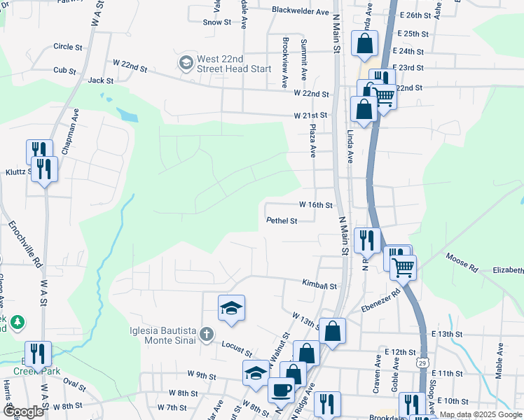 map of restaurants, bars, coffee shops, grocery stores, and more near 237 Pethel Street in Kannapolis