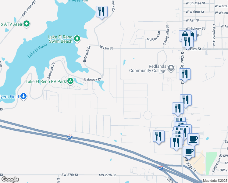 map of restaurants, bars, coffee shops, grocery stores, and more near 1708 Eighty-Niner Ter in El Reno