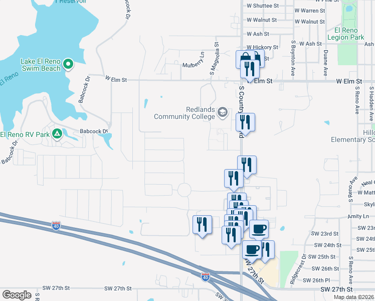 map of restaurants, bars, coffee shops, grocery stores, and more near 1633 Tumbleweed Way in El Reno