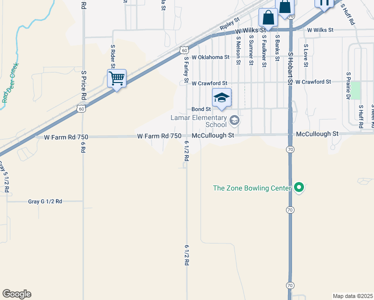 map of restaurants, bars, coffee shops, grocery stores, and more near 1720 McCullough Street in Pampa