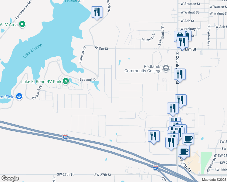 map of restaurants, bars, coffee shops, grocery stores, and more near 1865 Jack Rabbit Ln in El Reno