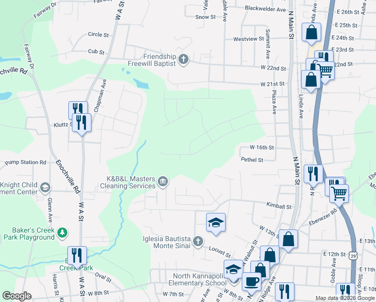 map of restaurants, bars, coffee shops, grocery stores, and more near 1341-1359 High Cliffs Road in Kannapolis