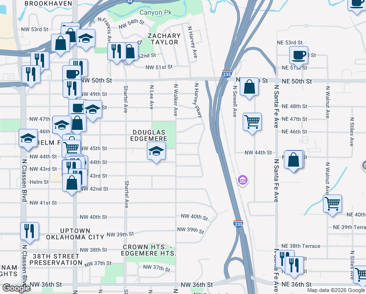 map of restaurants, bars, coffee shops, grocery stores, and more near 440 Northwest 45th Street in Oklahoma City