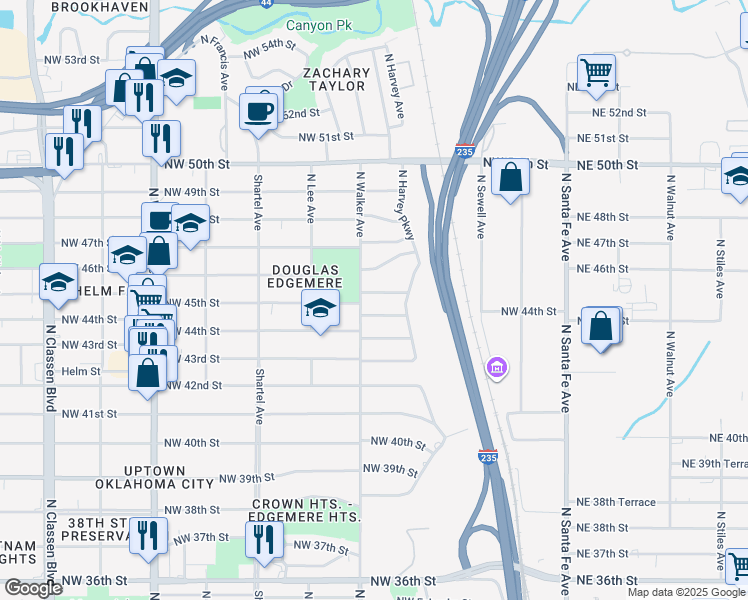 map of restaurants, bars, coffee shops, grocery stores, and more near 440 Northwest 45th Street in Oklahoma City