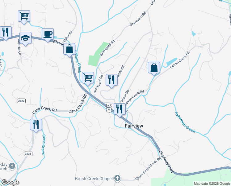 map of restaurants, bars, coffee shops, grocery stores, and more near 14 Church Road in Fairview