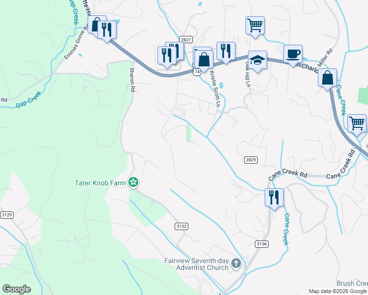 map of restaurants, bars, coffee shops, grocery stores, and more near 90 Joe Jenkins Road in Fairview