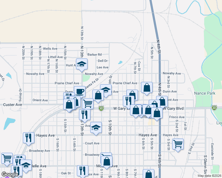 map of restaurants, bars, coffee shops, grocery stores, and more near 315 North 10th Street in Clinton