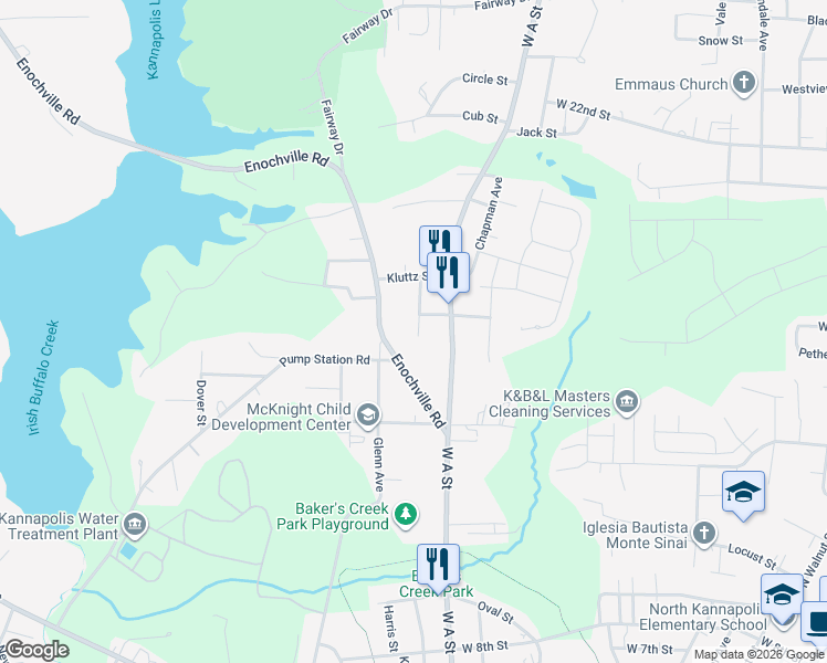 map of restaurants, bars, coffee shops, grocery stores, and more near 1500 Enochville Road in Kannapolis
