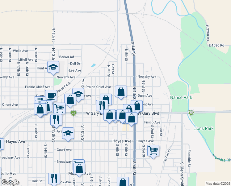 map of restaurants, bars, coffee shops, grocery stores, and more near 315 North 6th Street in Clinton