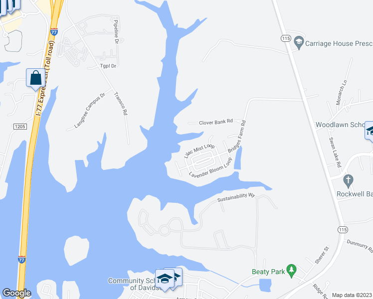 map of restaurants, bars, coffee shops, grocery stores, and more near 164 Lilac Mist Loop in Mooresville