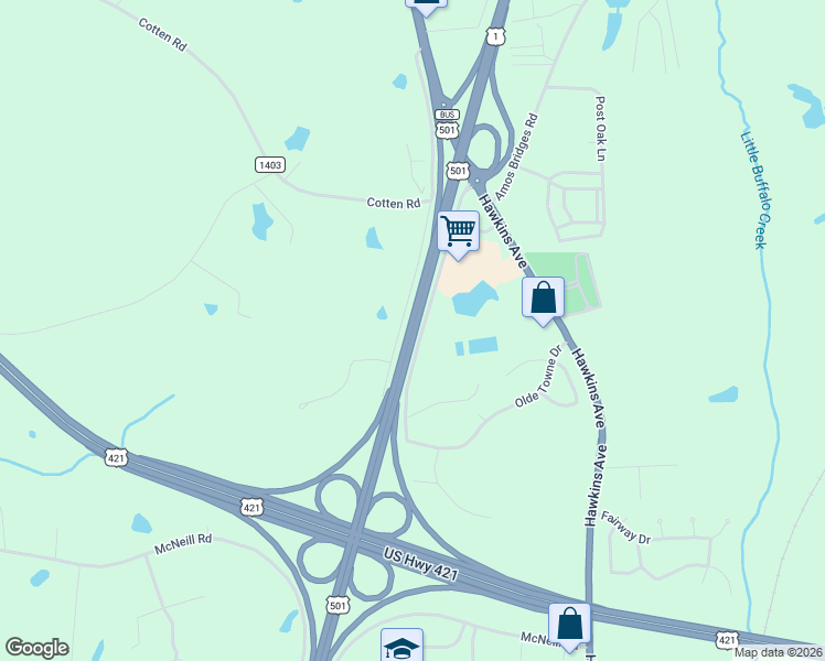 map of restaurants, bars, coffee shops, grocery stores, and more near 1602 Charleston Drive in Sanford