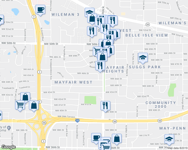 map of restaurants, bars, coffee shops, grocery stores, and more near 2930 Nimitz Boulevard in Oklahoma City
