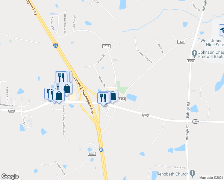 map of restaurants, bars, coffee shops, grocery stores, and more near 27 Annette Drive in Benson