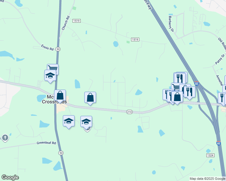 map of restaurants, bars, coffee shops, grocery stores, and more near 400 Highview Drive in Benson