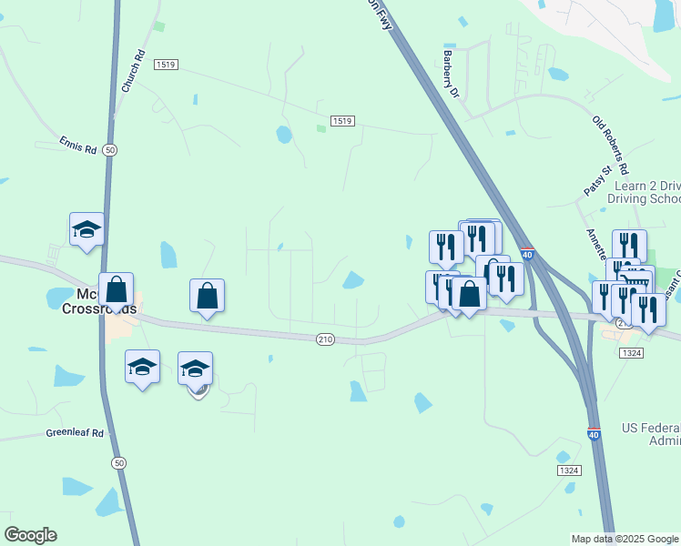 map of restaurants, bars, coffee shops, grocery stores, and more near 12741 North Carolina 210 in Benson