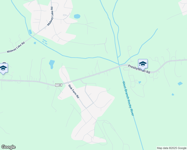 map of restaurants, bars, coffee shops, grocery stores, and more near Presbyterian Road in Mooresville