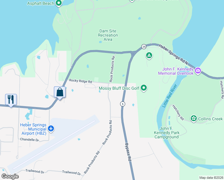 map of restaurants, bars, coffee shops, grocery stores, and more near 944 Rock Products Road in Heber Springs