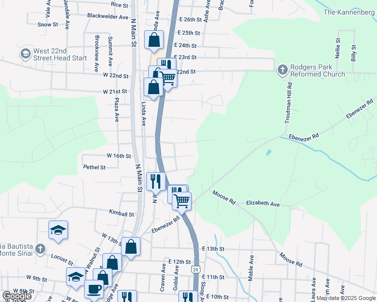 map of restaurants, bars, coffee shops, grocery stores, and more near 406 East 18th Street in Kannapolis