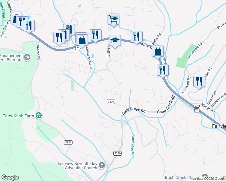map of restaurants, bars, coffee shops, grocery stores, and more near 42 McGee Circle in Fairview
