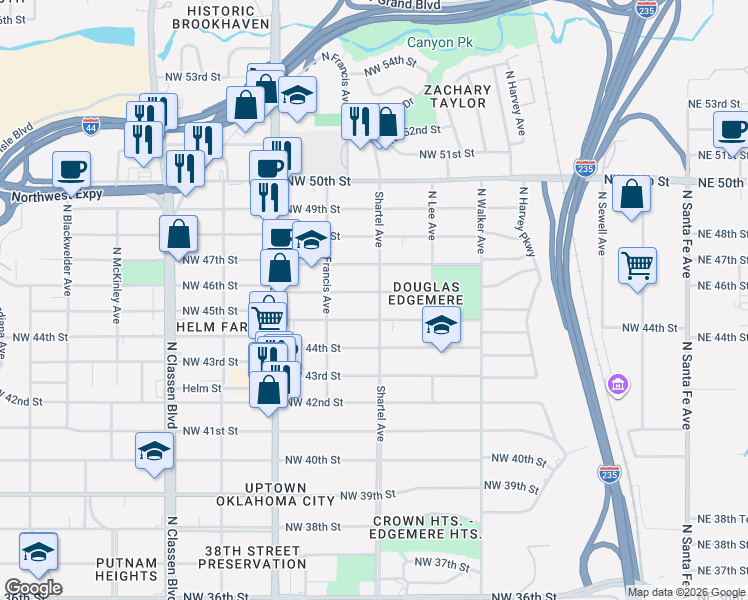 map of restaurants, bars, coffee shops, grocery stores, and more near 801 Northwest 46th Street in Oklahoma City