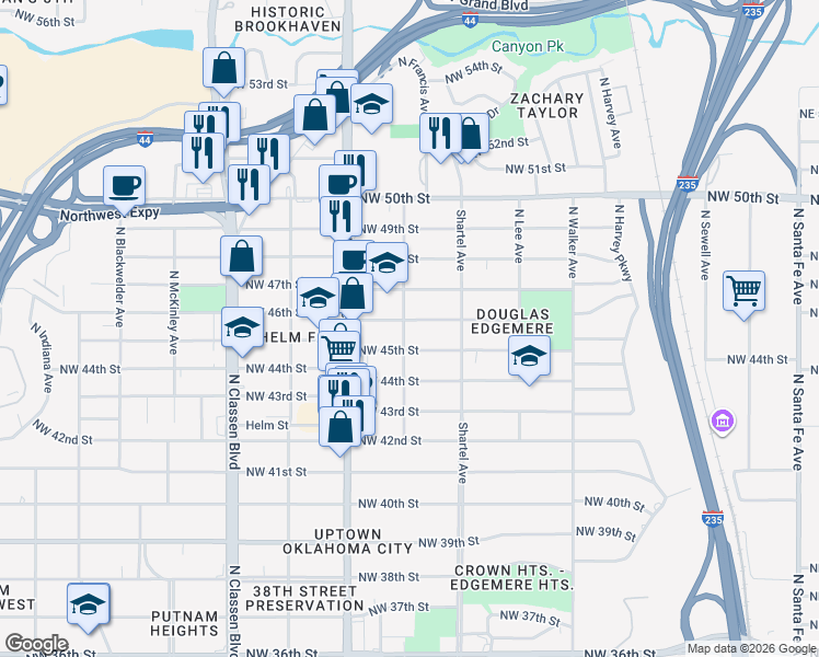 map of restaurants, bars, coffee shops, grocery stores, and more near 833 Northwest 46th Street in Oklahoma City