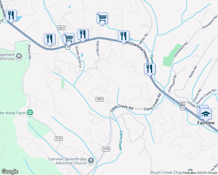 map of restaurants, bars, coffee shops, grocery stores, and more near 21 Mcgee Ridge Road in Fairview