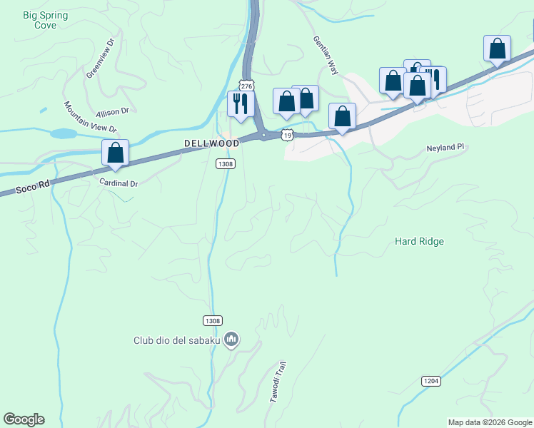 map of restaurants, bars, coffee shops, grocery stores, and more near 646 Henry Dingus Way in Maggie Valley