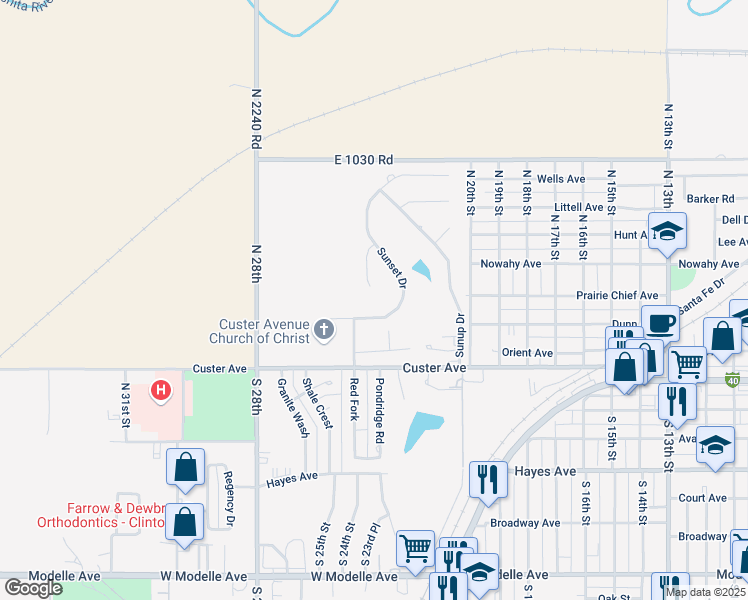 map of restaurants, bars, coffee shops, grocery stores, and more near 19 Sunset Place in Clinton