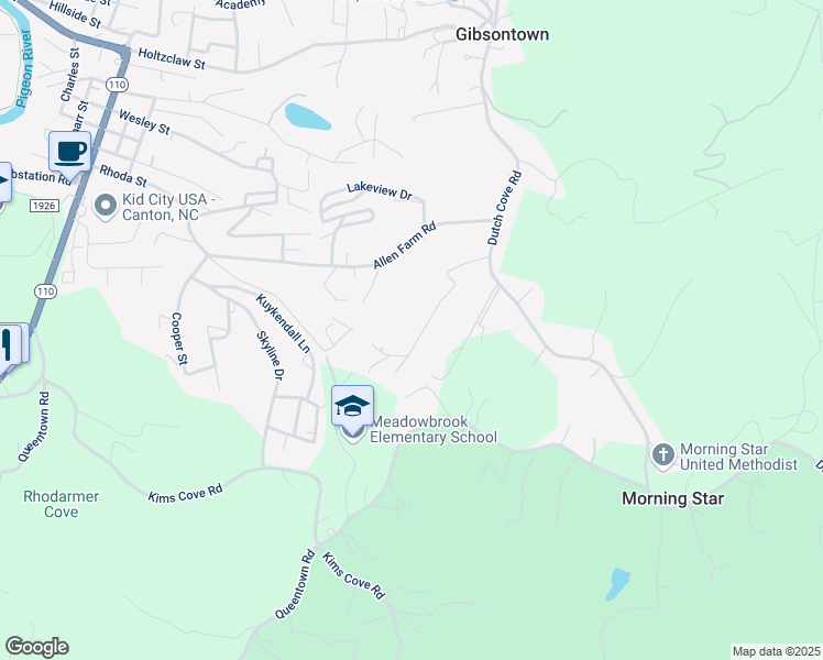 map of restaurants, bars, coffee shops, grocery stores, and more near 284 Pressley Road in Canton