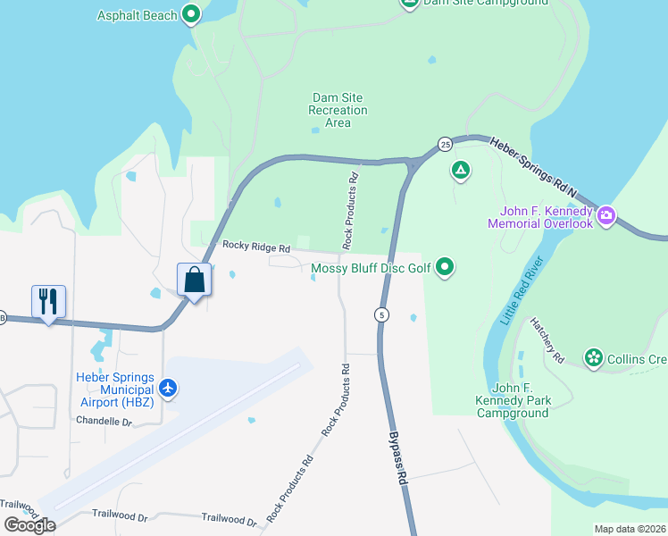 map of restaurants, bars, coffee shops, grocery stores, and more near 944 Rock Products Road in Heber Springs