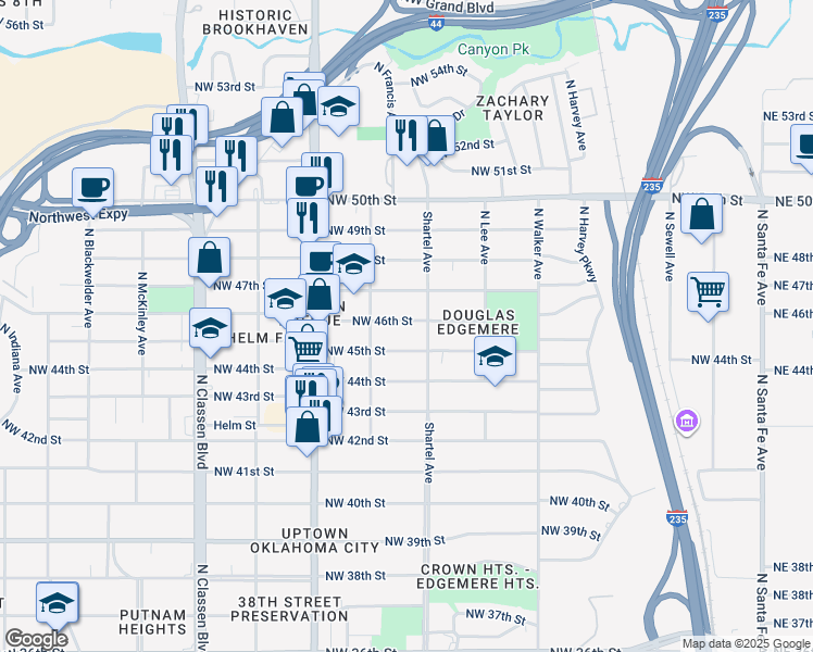map of restaurants, bars, coffee shops, grocery stores, and more near 801 Northwest 46th Street in Oklahoma City