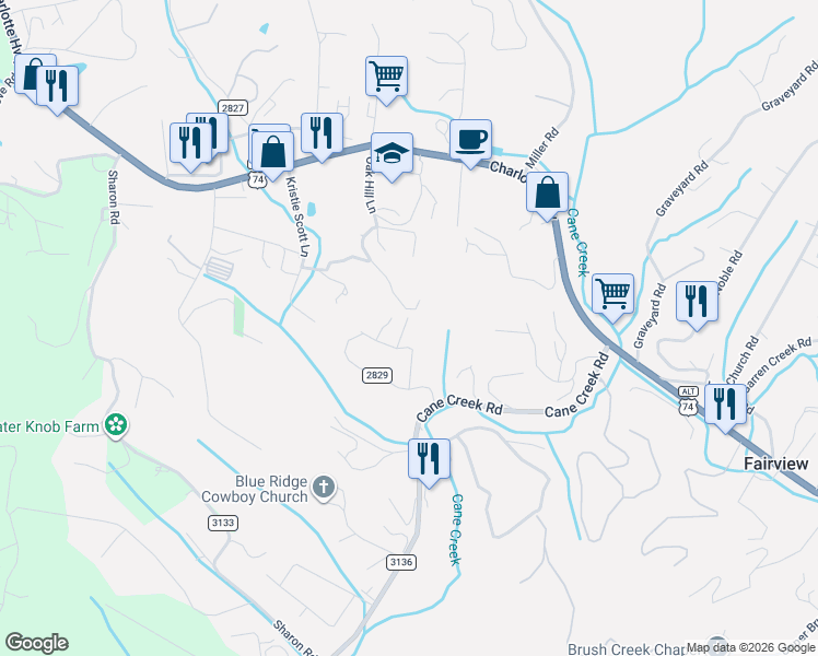 map of restaurants, bars, coffee shops, grocery stores, and more near 21 Mcgee Ridge Road in Fairview