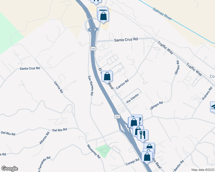 map of restaurants, bars, coffee shops, grocery stores, and more near 1380 El Camino Real in Atascadero