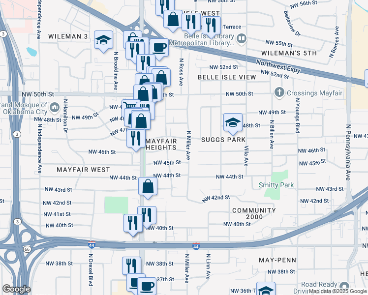 map of restaurants, bars, coffee shops, grocery stores, and more near 4708 North Miller Avenue in Oklahoma City
