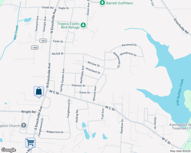 map of restaurants, bars, coffee shops, grocery stores, and more near 2306 Johnson Street in Kannapolis