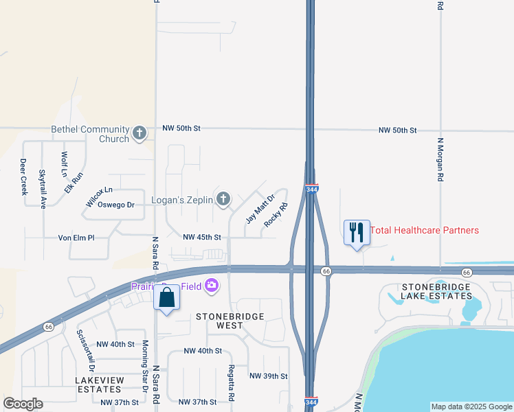 map of restaurants, bars, coffee shops, grocery stores, and more near 4716 Deer Ridge Boulevard in Yukon