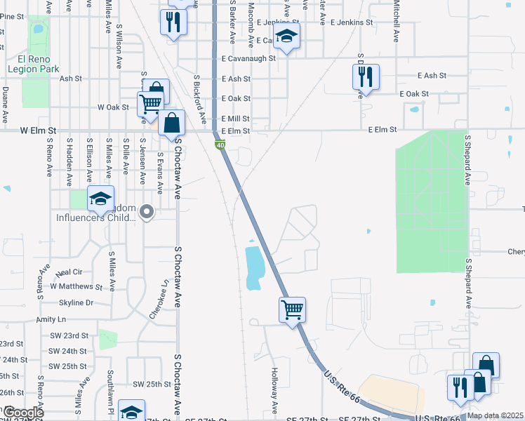map of restaurants, bars, coffee shops, grocery stores, and more near 1645 U.S. Route 66 in El Reno