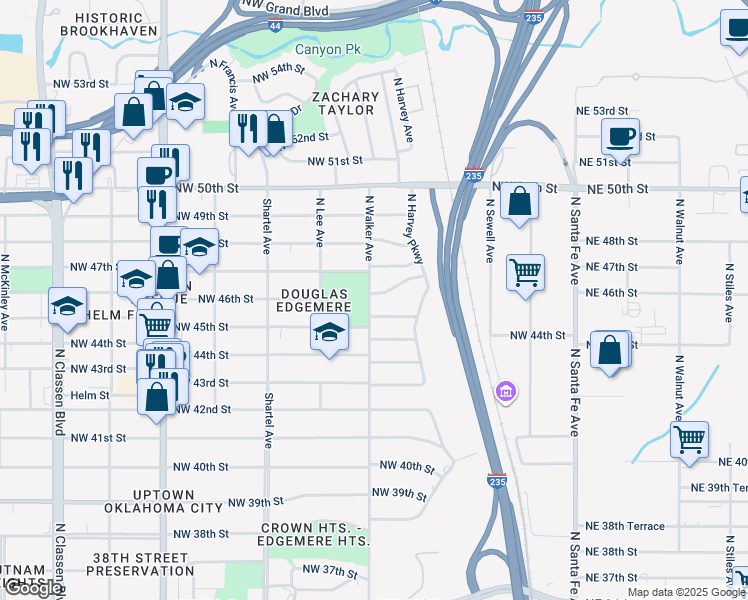 map of restaurants, bars, coffee shops, grocery stores, and more near 452 Northwest 46th Terrace in Oklahoma City