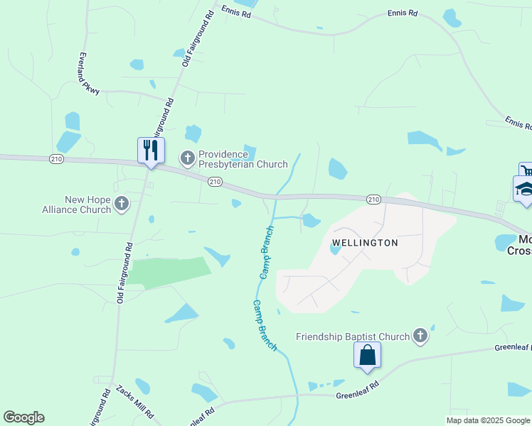 map of restaurants, bars, coffee shops, grocery stores, and more near 14455 North Carolina 210 in Angier
