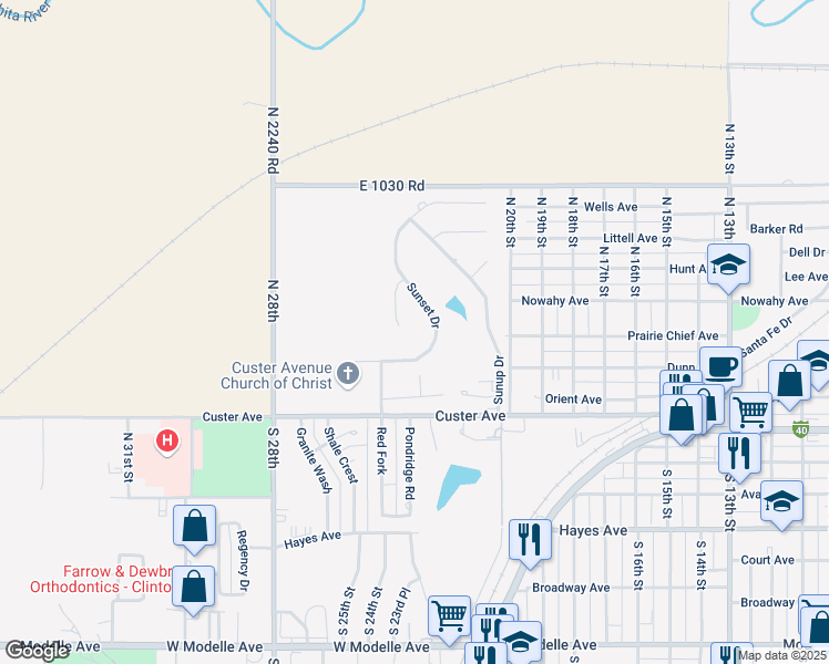 map of restaurants, bars, coffee shops, grocery stores, and more near 19 Sunset Place in Clinton