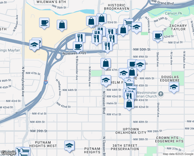 map of restaurants, bars, coffee shops, grocery stores, and more near in Oklahoma City