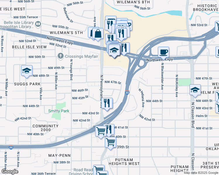 map of restaurants, bars, coffee shops, grocery stores, and more near 2029 Northwest 46th Street in Oklahoma City