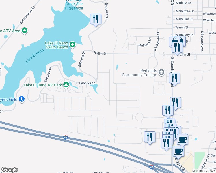 map of restaurants, bars, coffee shops, grocery stores, and more near 1856 Jack Rabbit Lane in El Reno