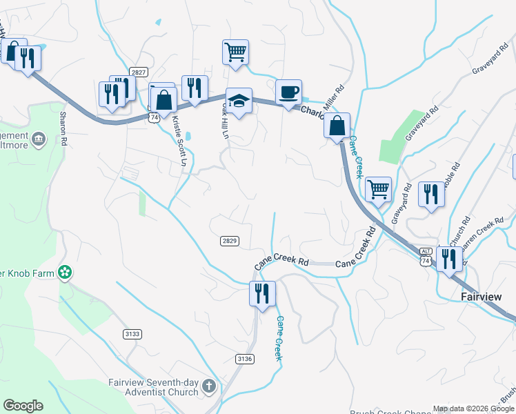 map of restaurants, bars, coffee shops, grocery stores, and more near 21 Mcgee Ridge Road in Fairview