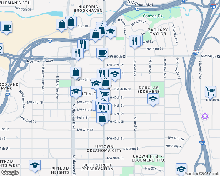 map of restaurants, bars, coffee shops, grocery stores, and more near 914 Northwest 46th Street in Oklahoma City