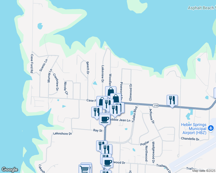 map of restaurants, bars, coffee shops, grocery stores, and more near 2327 Woodland Bluff Drive in Heber Springs