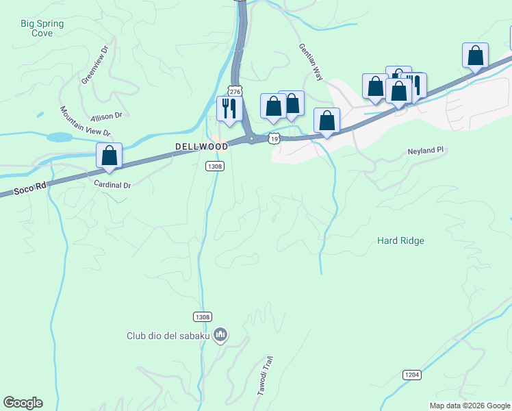 map of restaurants, bars, coffee shops, grocery stores, and more near 646 Henry Dingus Way in Maggie Valley