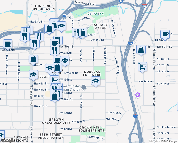 map of restaurants, bars, coffee shops, grocery stores, and more near 617 Northwest 46th Street in Oklahoma City