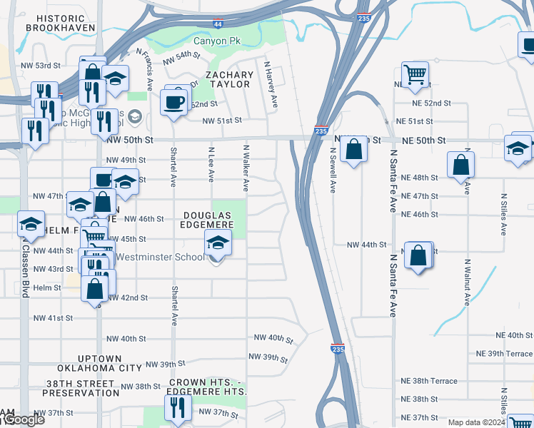 map of restaurants, bars, coffee shops, grocery stores, and more near 428 Northwest 46th Terrace in Oklahoma City